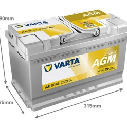 VARTA SILVER DYNAMIC KÄYNNISTYSAKKU AGM XEV 80AH 315X175X190MM -/+ 800A
