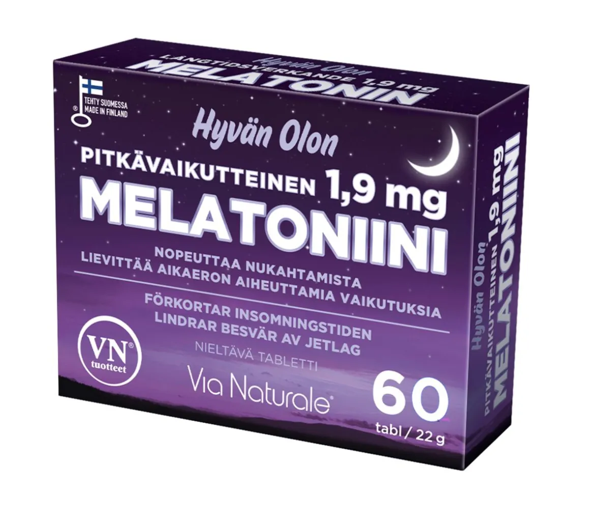 VIA NATURALE HYVÄN OLON MELATONIINI PITKÄVAIKUTTEINEN 1,9MG