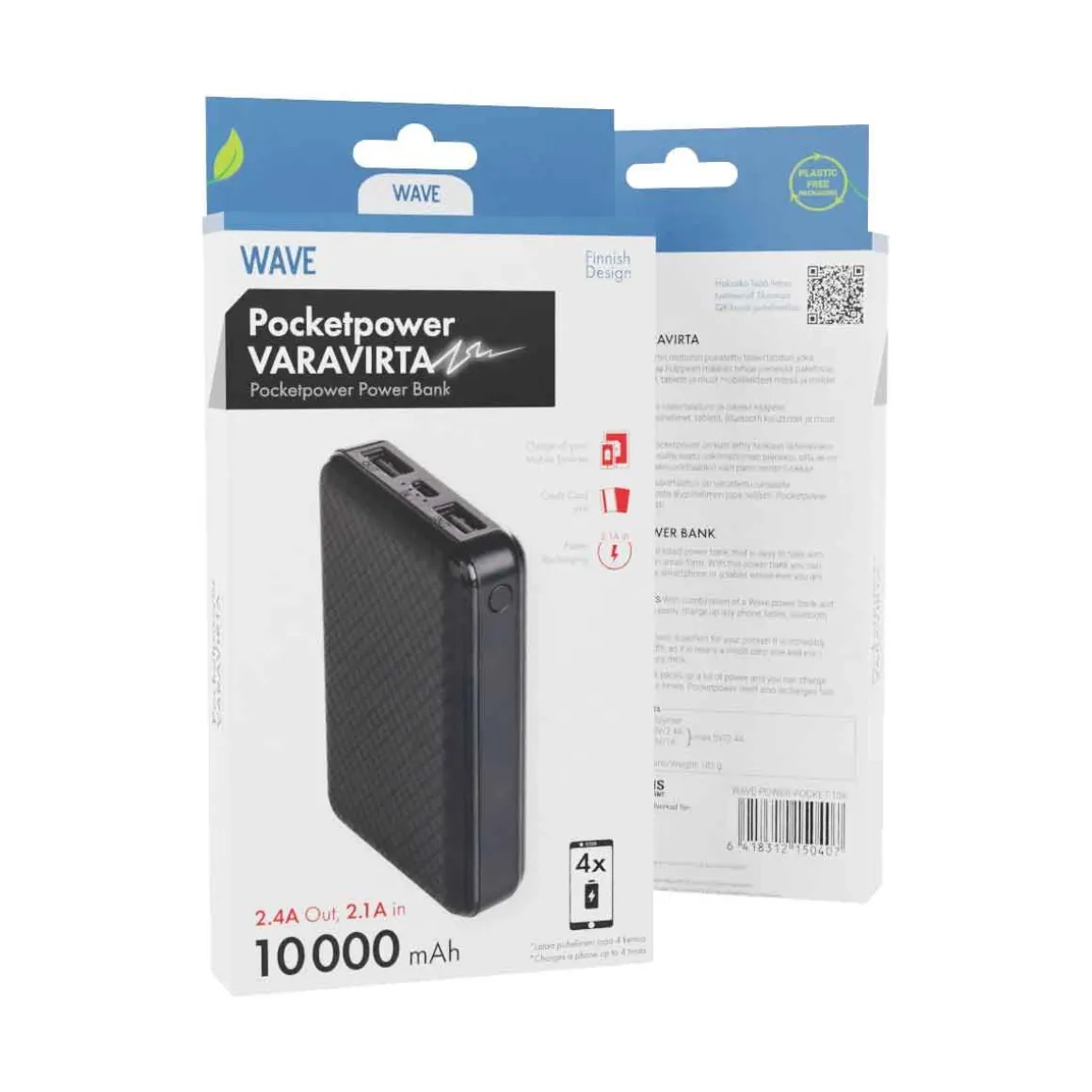 WAVE VARAVIRTALÄHDE POCKETPOWER, 10000MAH, MUSTA