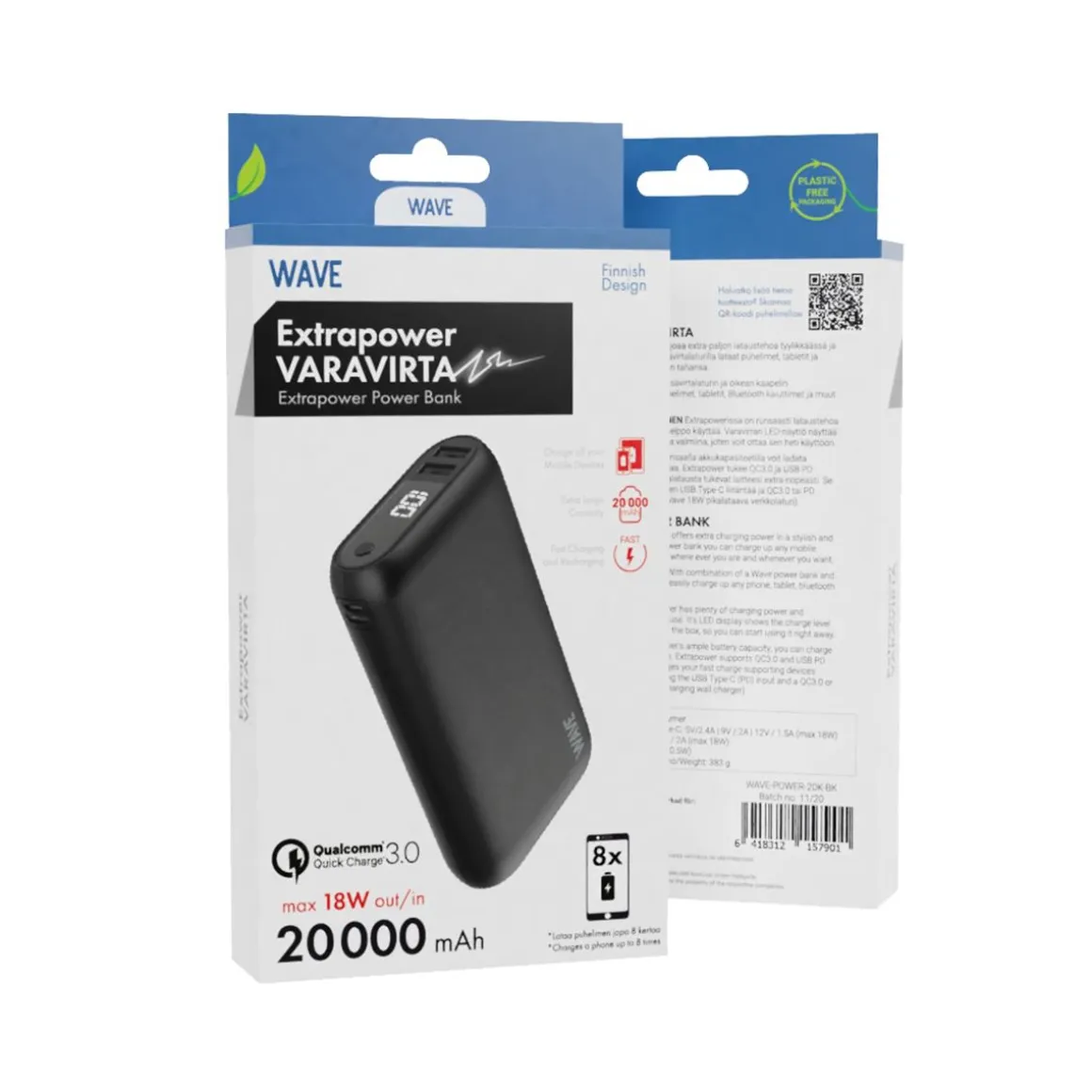 WAVE EXTRAPOWER LISÄVIRTA, 20000MAH, MUSTA