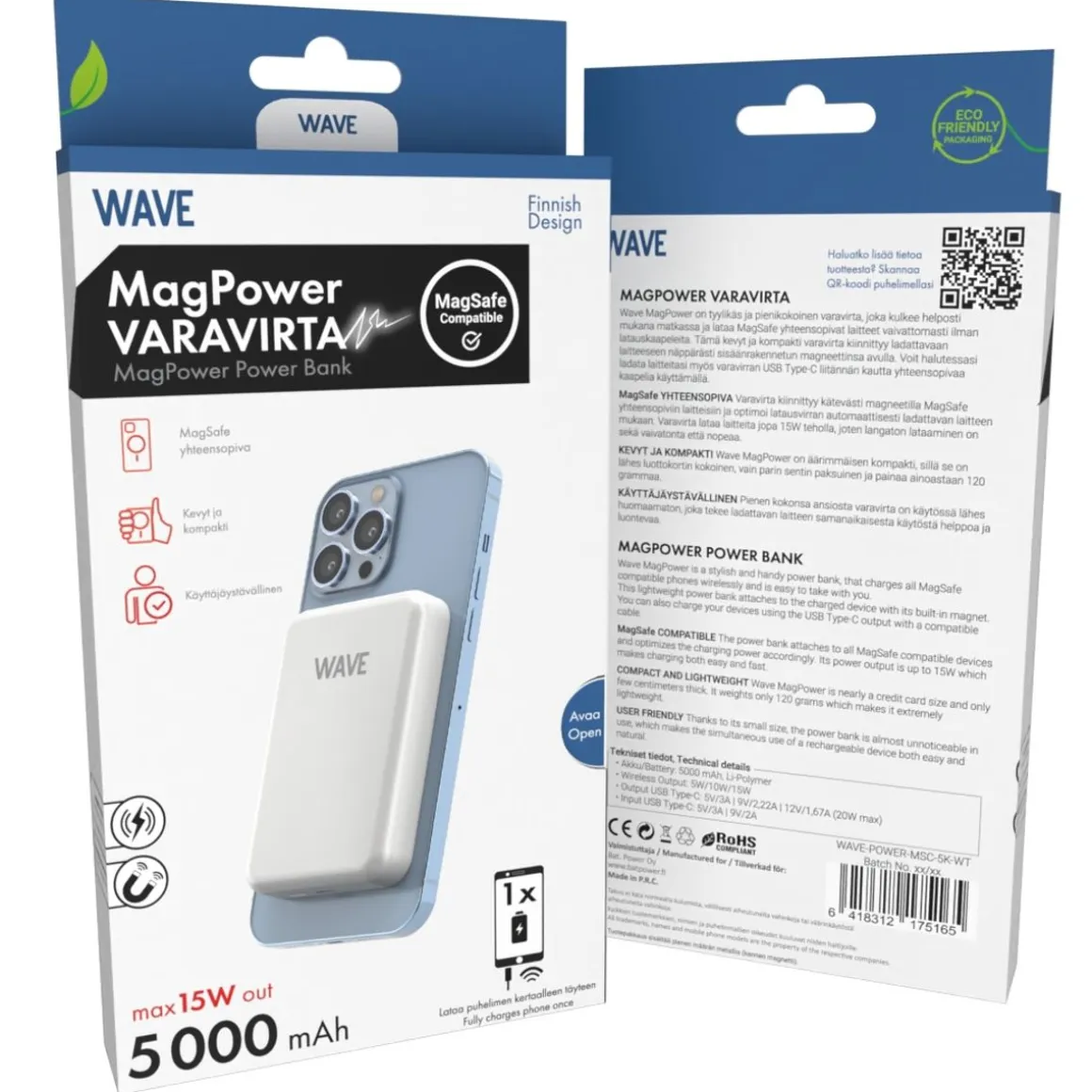 WAVE MAGPOWER LISÄVIRTA 5000MAH VALKOINEN