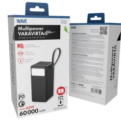 WAVE MULTIPOWER LISÄVIRTA, 60000MAH, MUSTA