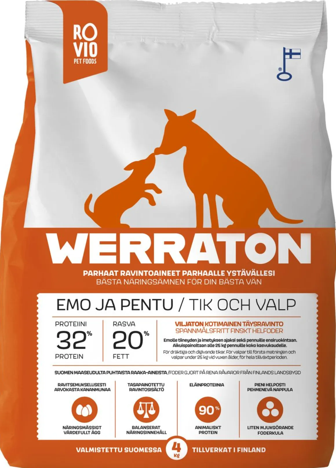 WERRATON KOIRAN TÄYSRAVINTO VILJATON EMO JA PENTU 4 KG