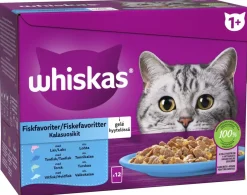 WHISKAS 1+ KALASUOSIKIT HYYTELÖSSÄ 12*85G 1,02 KG