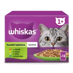 WHISKAS 1+ SUOSIKIT LAJITELMA HYYTELÖSSÄ 12*85G 1,02 KG