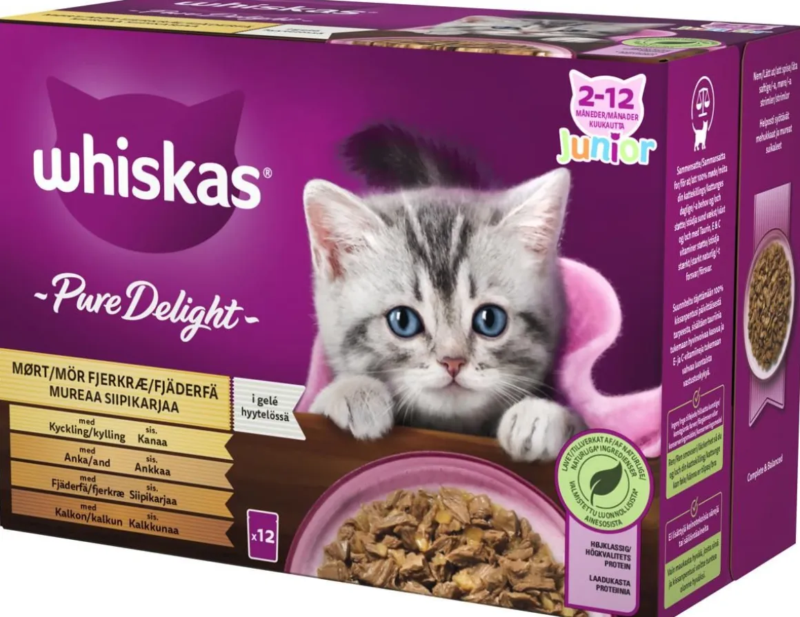 WHISKAS JUNIOR PURE DELIGHT SIIPIKARJAHERKUT HYYTELÖSSÄ 12*85G
