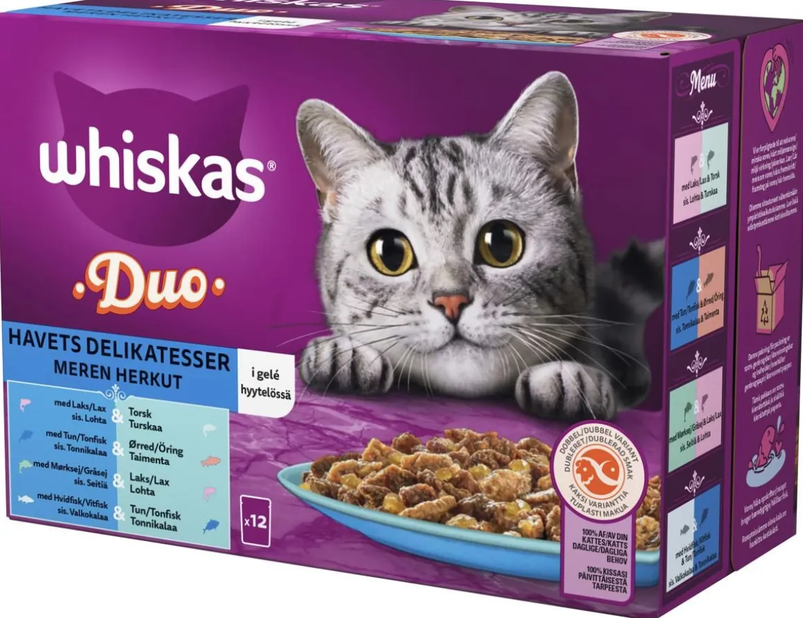 WHISKAS 1+ DUO MEREN HERKUT HYYTELÖSSÄ 12*85G 1,02 KG