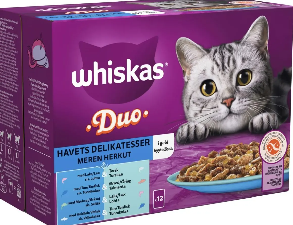 WHISKAS 1+ DUO MEREN HERKUT HYYTELÖSSÄ 12*85G 1,02 KG