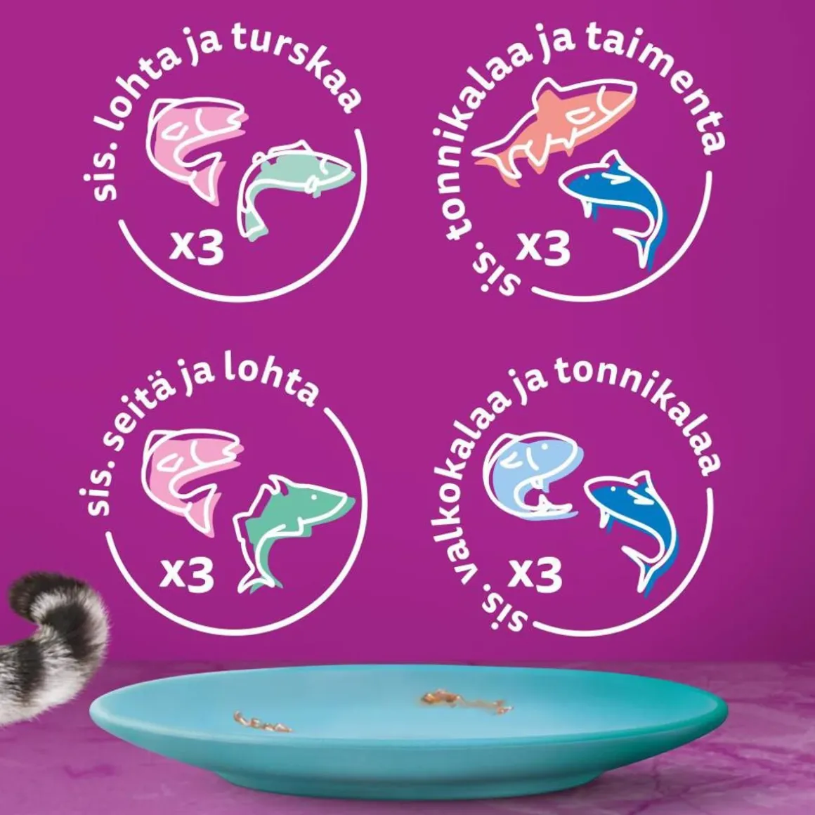 WHISKAS 1+ DUO MEREN HERKUT HYYTELÖSSÄ 12*85G 1,02 KG