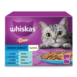 WHISKAS 1+ DUO MEREN HERKUT HYYTELÖSSÄ 12*85G 1,02 KG