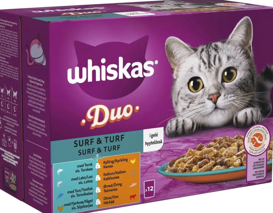 WHISKAS 1+ DUO SURF & TURF HYYTELÖSSÄ 12*85G 1,02 KG
