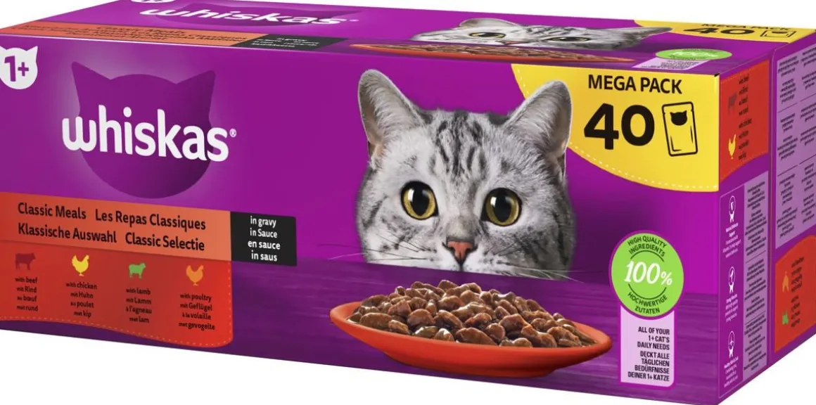 WHISKAS 1+ PERINTEISET ATERIAT KASTIKKEESSA 40*85G 3,4 KG