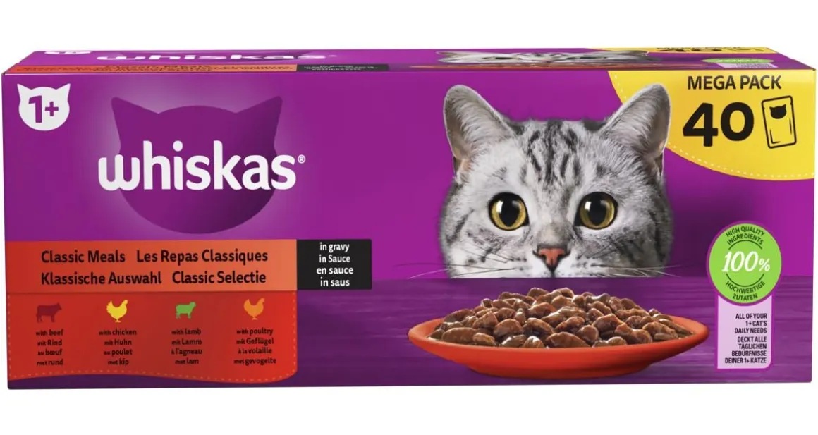 WHISKAS 1+ PERINTEISET ATERIAT KASTIKKEESSA 40*85G 3,4 KG