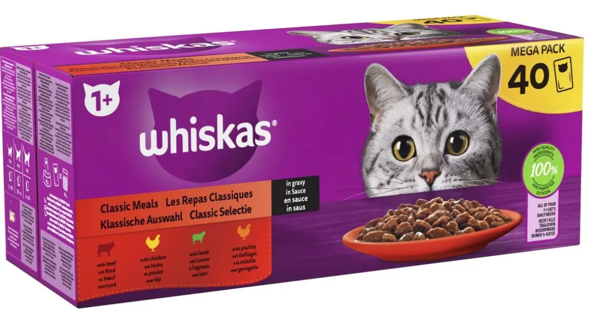 WHISKAS 1+ PERINTEISET ATERIAT KASTIKKEESSA 40*85G 3,4 KG