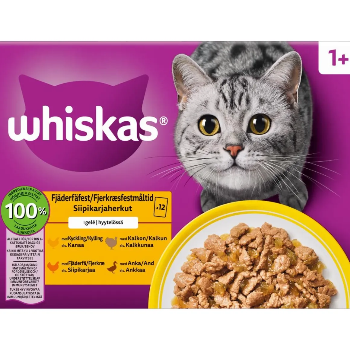 WHISKAS 1+ SIIPIKARJAHERKUT HYYTELÖSSÄ 12*85G 1,02 KG