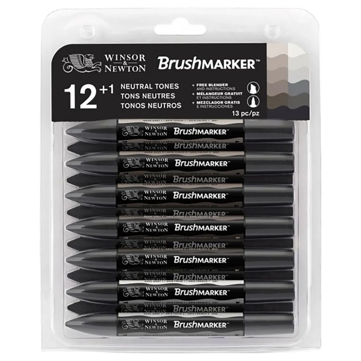W&N BRUSHMARKER NEUTRAL GREY TONES 12+1-LAJITELMA
