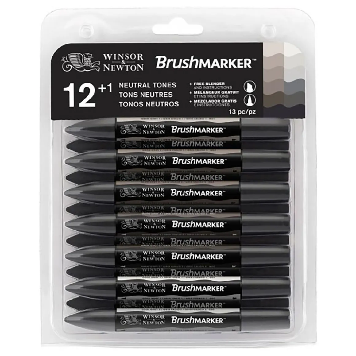 W&N BRUSHMARKER NEUTRAL GREY TONES 12+1-LAJITELMA